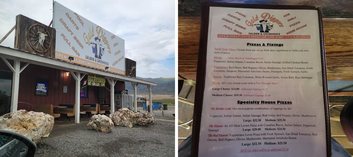 Gold Diggers Saloon and Grub House Menu